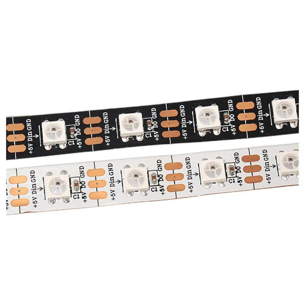 Smart RGB Pixel LED Strip, PCB preto e branco, DC 5V, 30 60 144 LEDs, 1m, 5m, WS2812B, IP30, IP67, DC5V