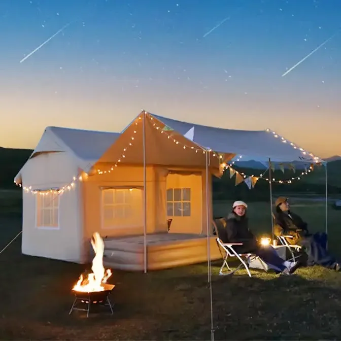 

ST 4 Season Inflatable Cotton Glamping Camping Cabin Tent, Waterproof Windproof 4-6 Person Tent With Flysheet