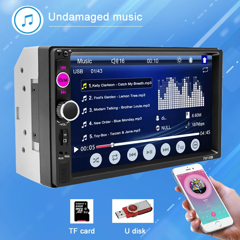 Reproductor Multimedia Universal para coche, autorradio 2 Din de 7 pulgadas con pantalla táctil HD, Audio automático, Carplay, estéreo, MP5,