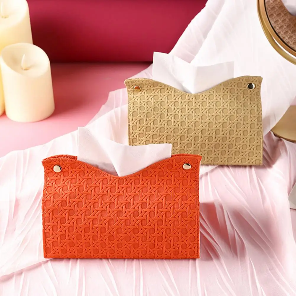 Bamboo Pattern look Tissue Box - PU Leather with Snap Closure for Bathroom/Desktop (Multi-Functional Storage Organizer)