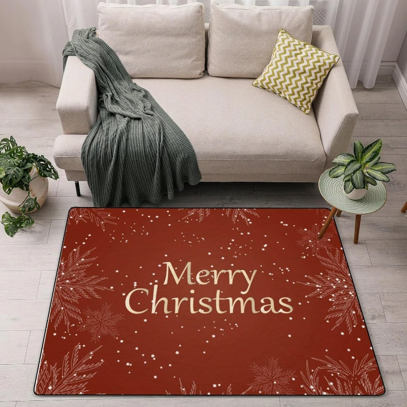 Area Rug for Living Room Bedroom Christmas Snowflakes on Orange Red Large Carpet Play Mat for Floor Entryway Rugs Home Decor