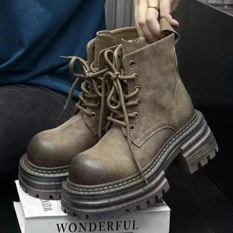 الرجعية جولة تو حذاء من الجلد للنساء أزياء من الدانتل متابعة الخياطة تصميم تشيلسي الأحذية مريحة عدم الانزلاق منصة مقاومة للماء الأحذية