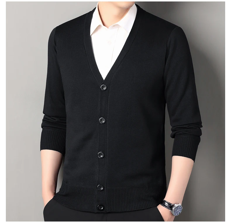Herren Herbst Kleidung Fleece Strickjacke Jacke Gestrickte Pullover Outwear V-ausschnitt Mode Strickjacken Warme männer Top – Detail 18
