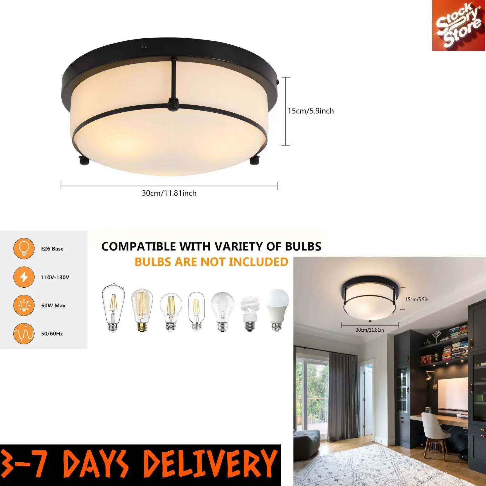 

E26 Light Close to Ceiling Fixture, 12 inch Flush Mount Lamp with Oil Rubbed for Bathroom Bedroom Kitchen Hallway Office Laundry