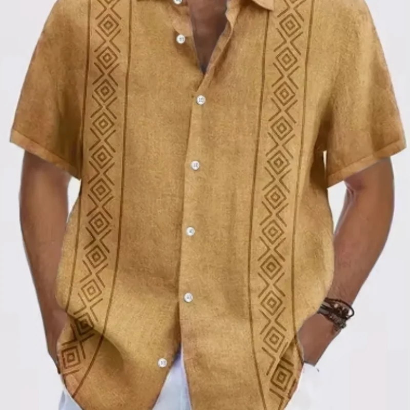 Hawaiianisches Strandhemd für Herren, nationaler Stil, 3D-Druck, Retro-Kurzarmhemd, lässige Mode für Herren
