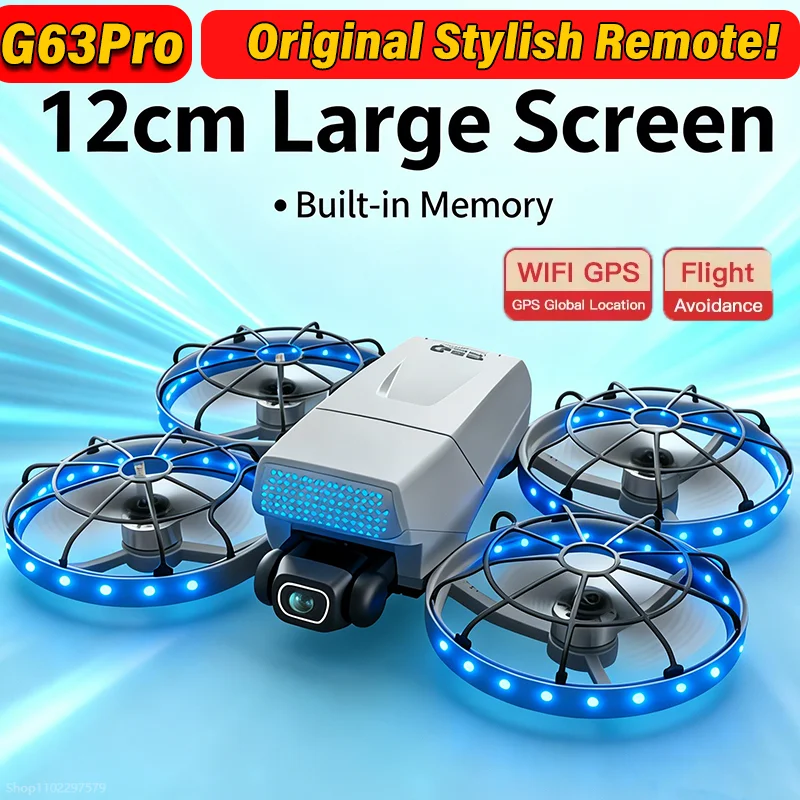 

Professional Drone G63 8K HD Dual Cameras FPV 5G WiFi GPS Brushless Quadcopter Large Screen Remote Control Kids Toy Birhday Gift