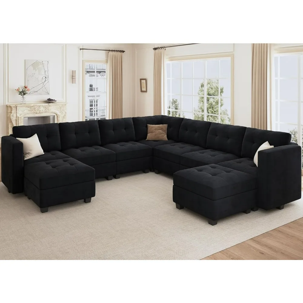 Modular Sectional Sofa, Storage Ottomans Oversized U Shaped Sectional Couch with Reversible Chaises 9-Seat Sectional Sofas Set