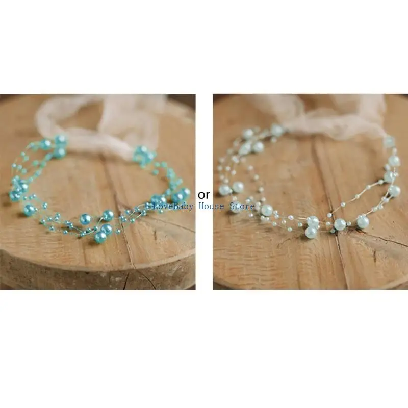 

BX0D Princess Baby Photoshoots Posing Photo Tieback Hair Accessories Newborn Photography Props Toddler Girls Pearl Headband