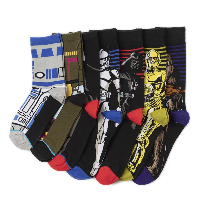 Stars Wars Middle Socks for Men Darth Vader Print Stocking Mandalorian Fashion Anime Hose Cotton Winter Warm Sportwear Gifts