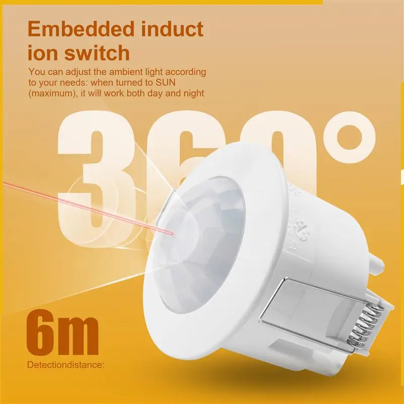 A92P 110V-220V 360° Infrared Recessed PIR Ceiling Motion Sensor Detector Light Switch, Motion Light Sensor