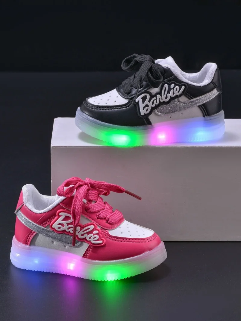 Kids Barbie Shoes Tennis Shoes Girls Led Luminous Sport Shoes Baby Casual Sneakers Cute Children Kawaii Shoes Gift Size 21-30