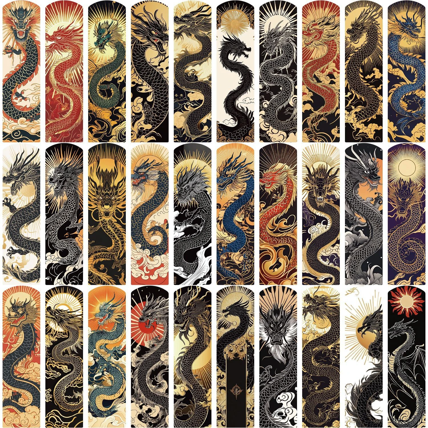30PCS Chinese Dragon Bookmarks Reading Pages Books Tagged School Stationary Supplies DIY Aesthetic Creative Bookmarks ﻿