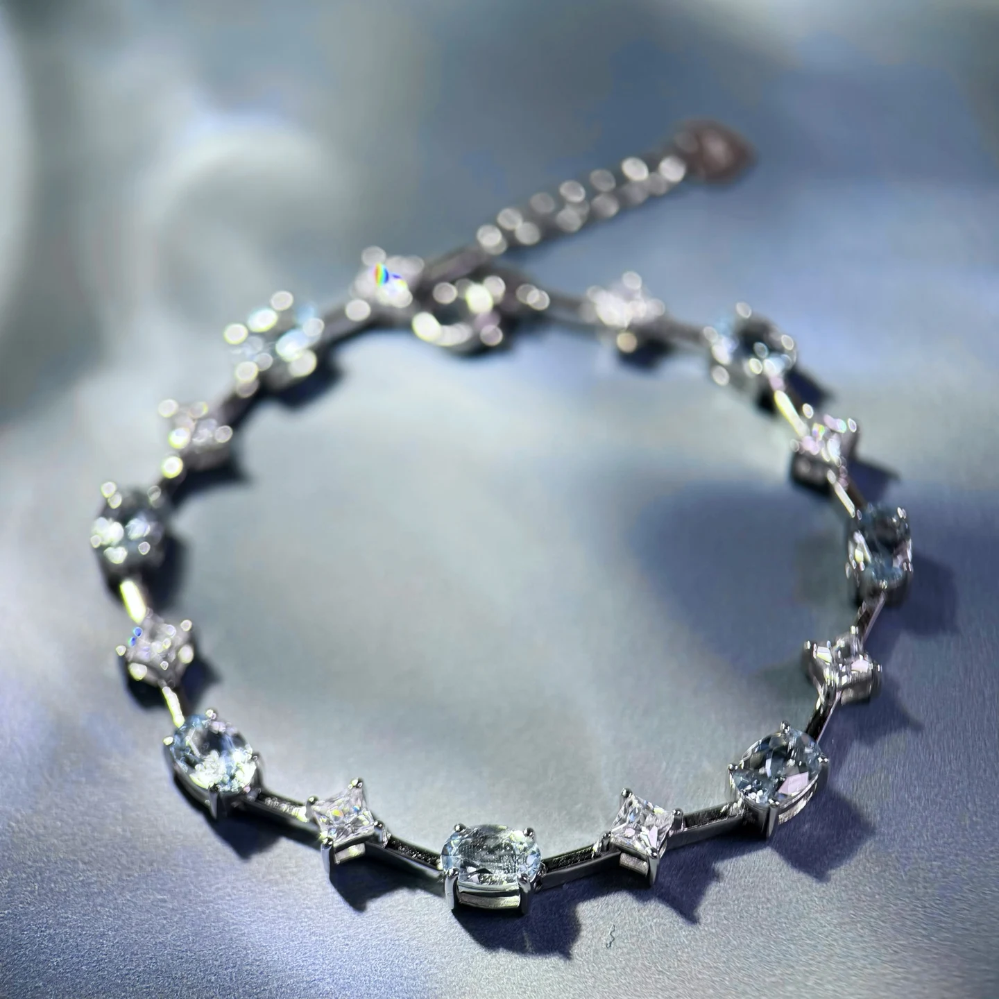 

HT25 Solid 925 Sterling Silver 2.84ct Natural Blue Aquamarine Bracelet for Women Fine Hoiday's Presents