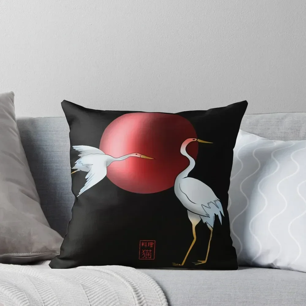 Japanese cranes with a red moon Throw Pillow Luxury Sofa Cushions ornamental pillows Anime pillow