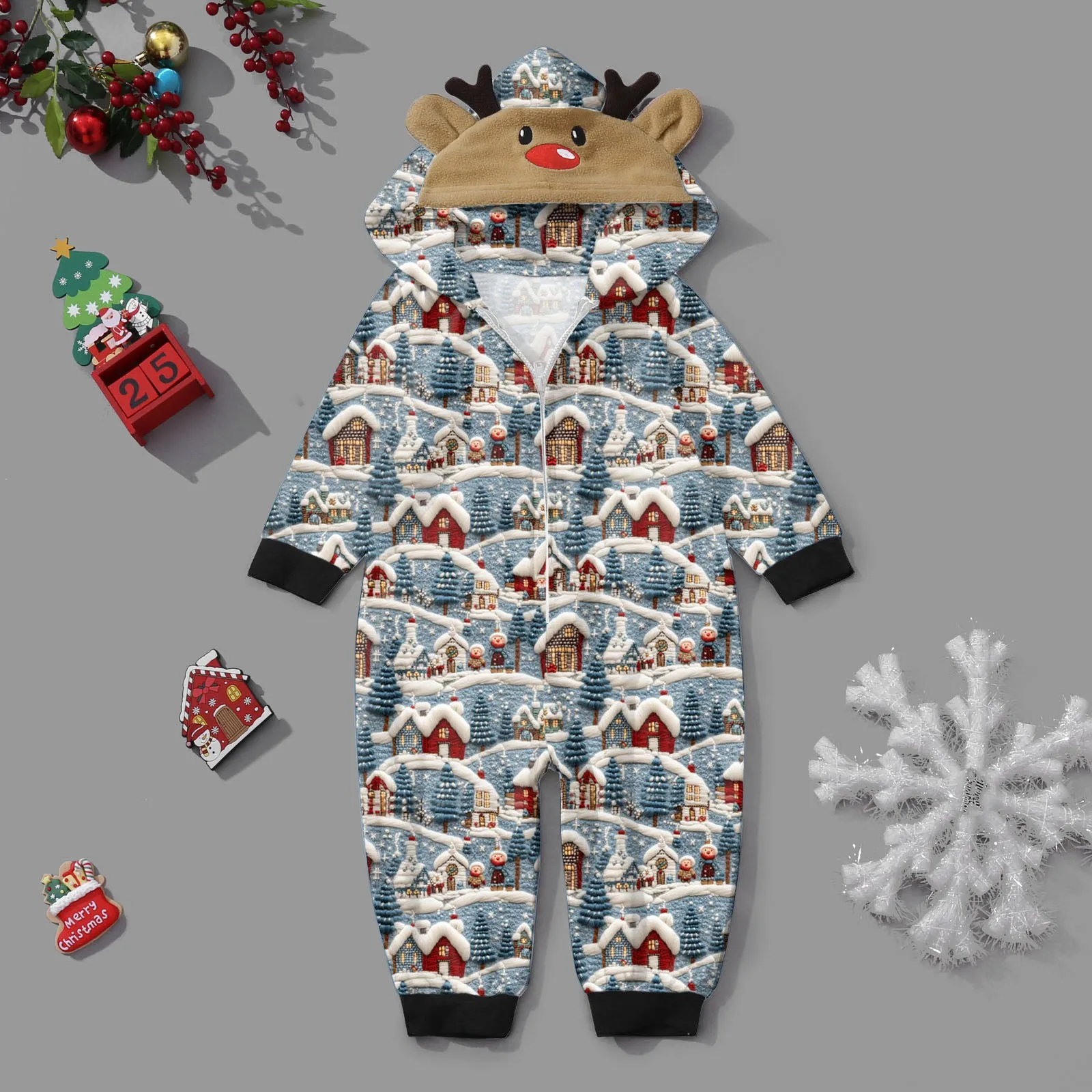 Baby Sleepwear For Christmas Family Matching Pajamas Cute Big Headed Deer Print Long 2024 New Merry Christmas Print Pajamas Set