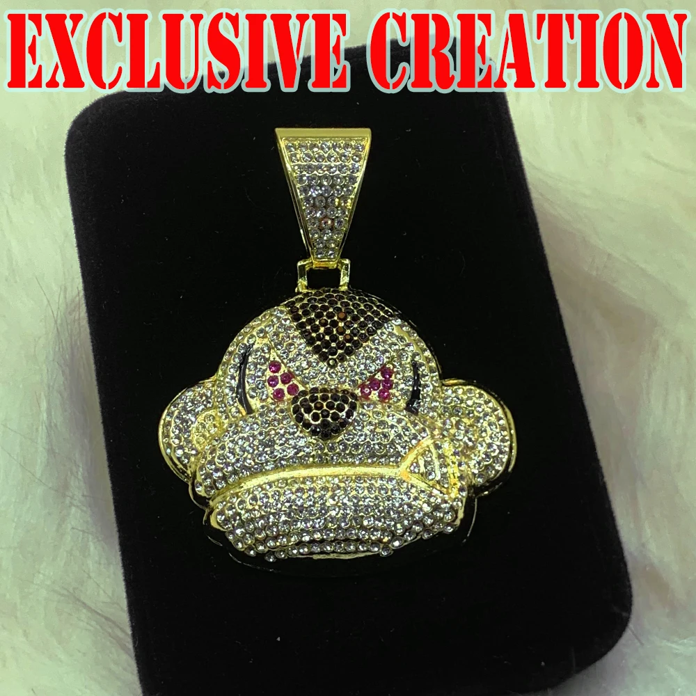 Hip hop custom trendy Cuban necklace, full diamond gorilla pendant, luxurious 18K gold-plated, rap street culture decoration