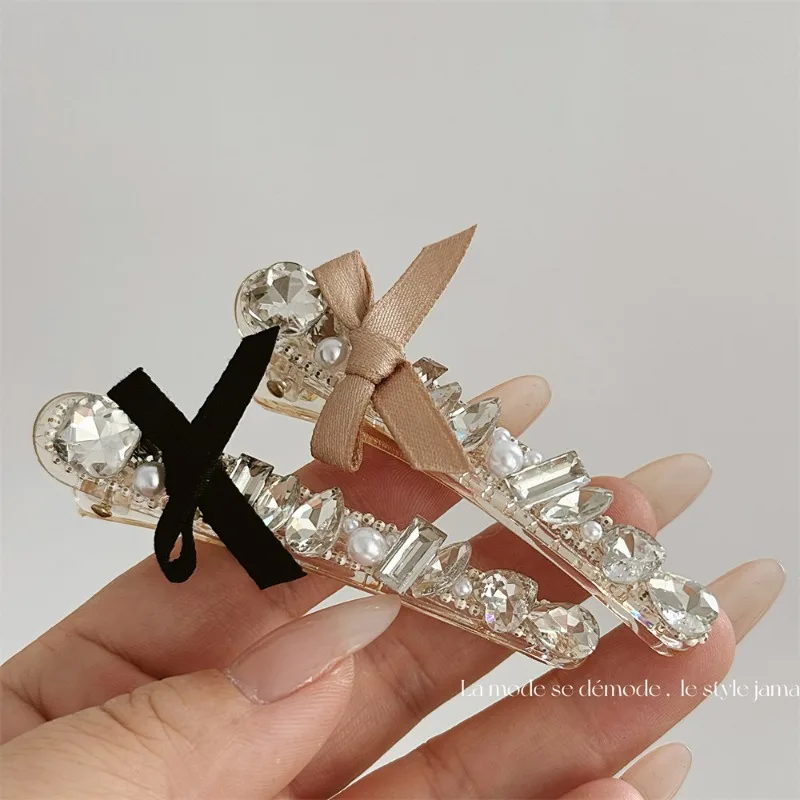 High-Grade Heavy Industry Crystal Barrettes Bow Fashion All-Match Bang Clip Forehead Cropped Hair Clip Duckbill Clip Hairpin