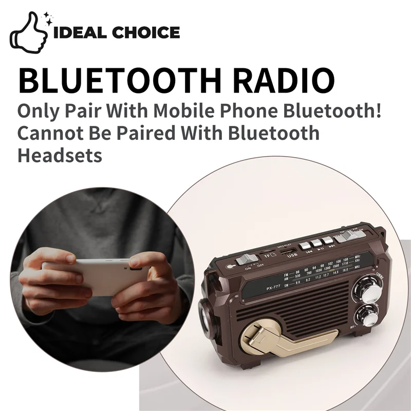 

Excellent-Radio Hand Crank Power Generation Solar Charging Three-Band Bluetooth Card MP3 Multifunction Play Radio
