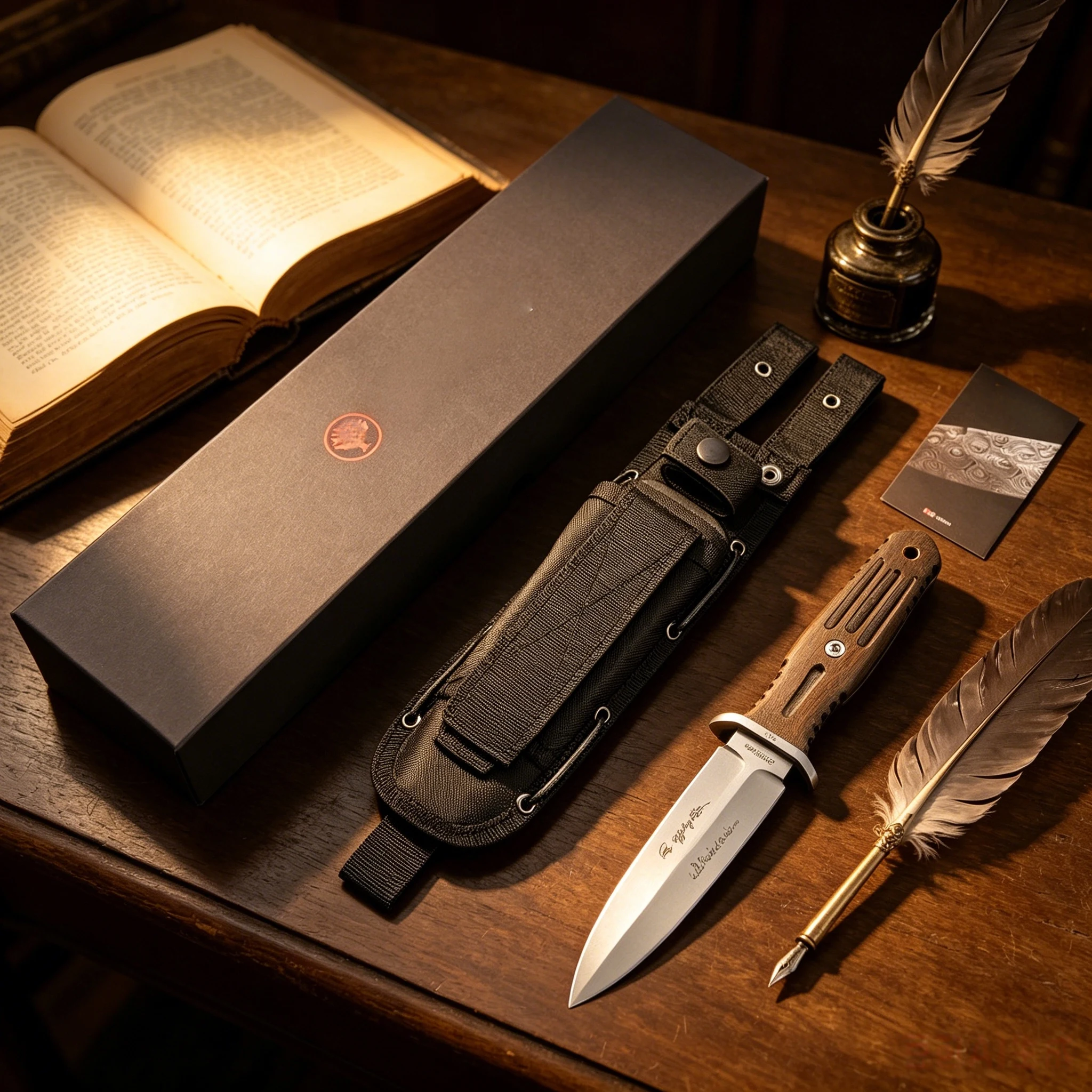 Applegate 5.5-Inch Compact Mini Straight Knife 440C Steel Brown Linen Handle Fishing Hiking Protective Knife