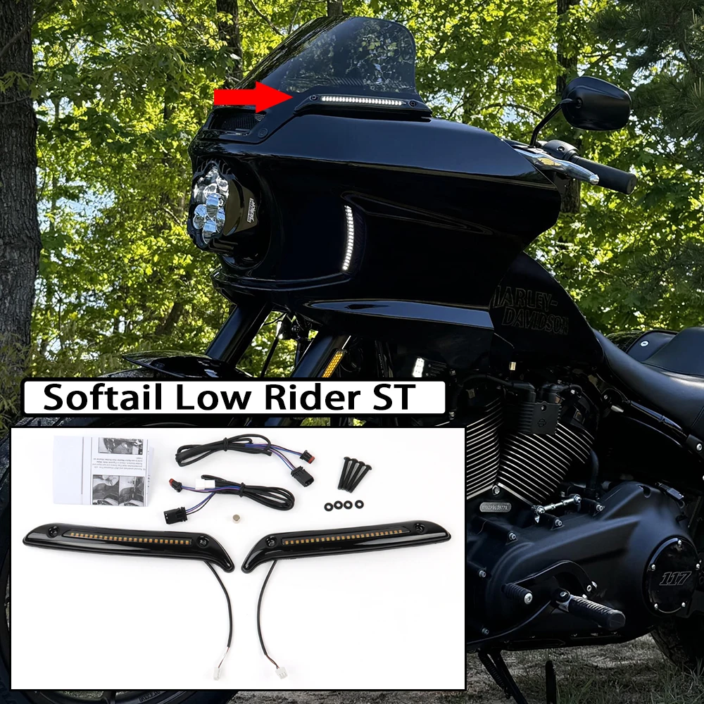 

Motorcycle Black Tracer Windshield Decorative Lamps Daylight Running Lamps and Turn Signal Lamps For Harley Softail Low Rider ST