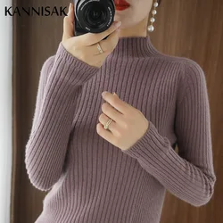 Women Sweater Solid Mock Neck Bottoming Shirt Korean Fashion Slim Stretch Pullovers Autumn Winter Casual Knitted Warm Jumpers