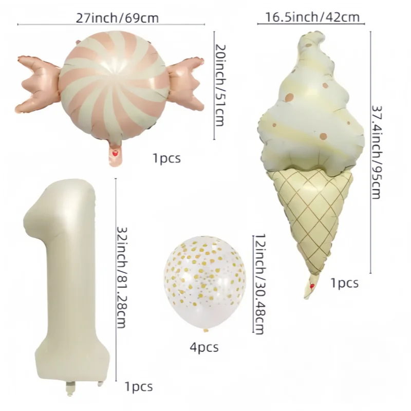 7 قطعة/المجموعة 32 بوصة الحليب الأبيض ماتي الحلوى الآيس كريم الألومنيوم فيلم الرقمية 1-9 بالون مجموعة حفلة عيد ميلاد سعيد الديكور الاطفال Bac #6