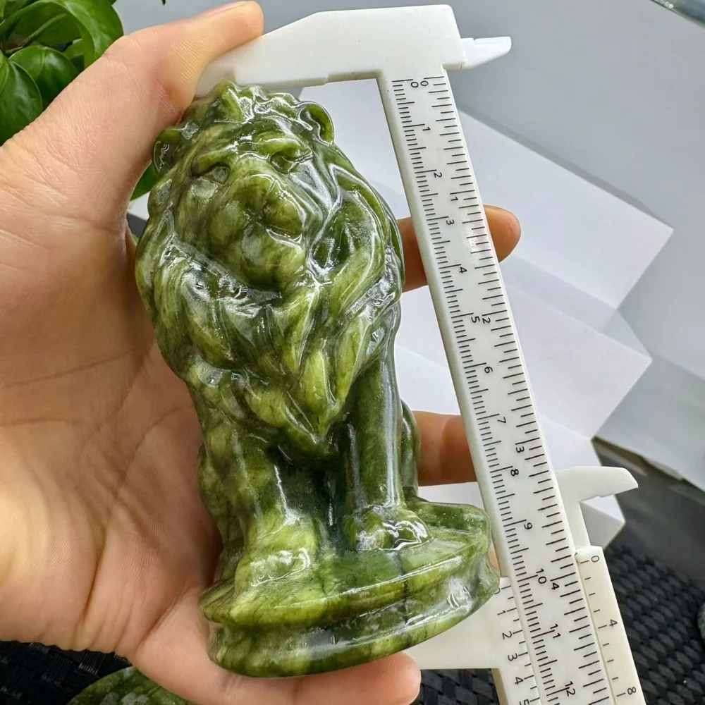 Natural Green Jade Ophiolite Lion Carving Healing Mineral Polished Home Decor Ornament Figurine - Gift Quality Stone
