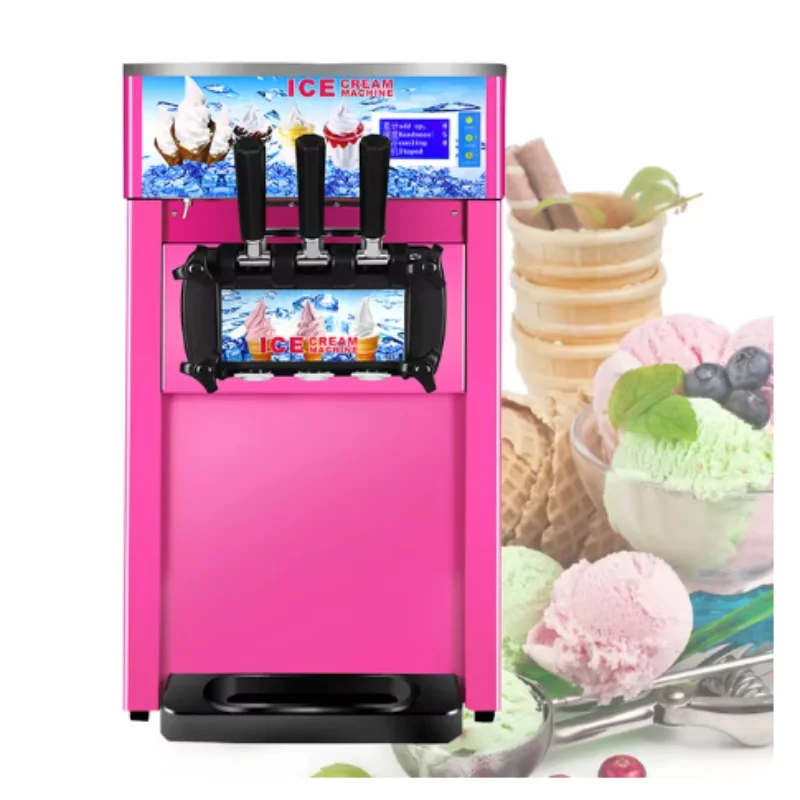 

Soft Ice Cream Machine Commercial Desktop Electric Three Flavor Automatic Vending Machine