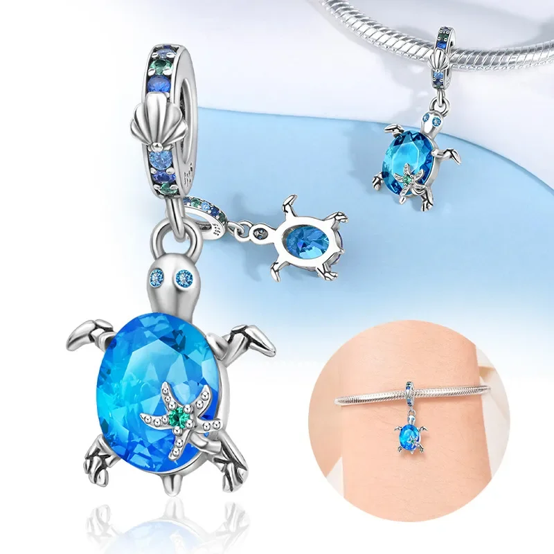 Cuentas de plata esterlina 925 para Pulsera Original, abalorios de pulpo, tortuga marina de circón azul rosa, colgante 925, joyería artesanal para mujer