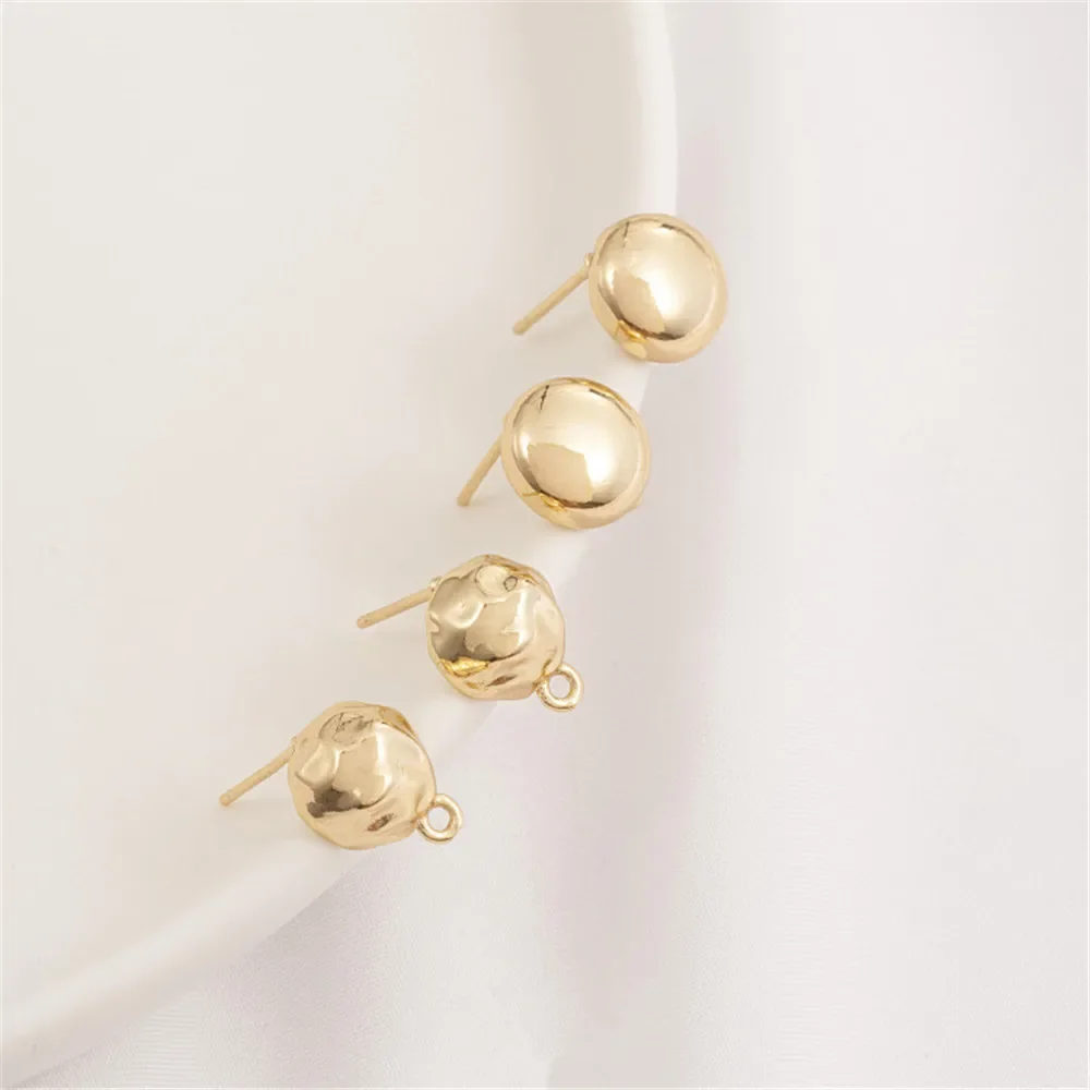 925 Silver Needle 14K Gold Plating Half Round with Hanging Irregular Round Ear Studs DIY Handmade Earrings Ear Jewelry Materials