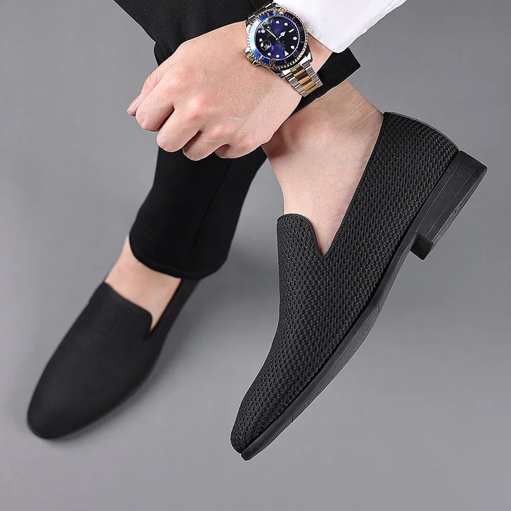 Men\'s Dress Leather Shoes Formal Net cloth Shoe Fashion Handmade Wedding Party Male Shoes Men Loafers Casual Shoes