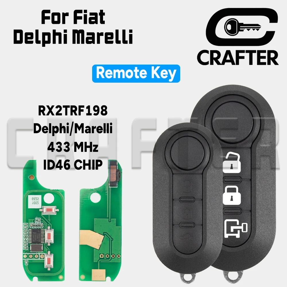 Key Crafters RX2TRF198 ID 46 CHIP 433MHz Flip SIP22 Remote Car Key For Fiat Delphi 500 Panda Punto Bravo Marelli 500L Dodge Ram