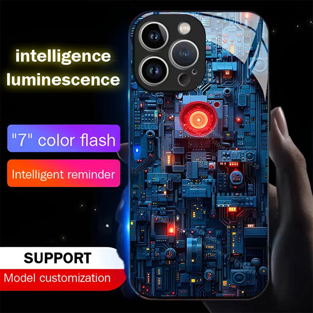 2025 New Chip Device Pattern Sound Music Control Led Light Phone Case Glowing Cover For Samsung S25 S24 S23 S22 S21 S20 FE Ultra