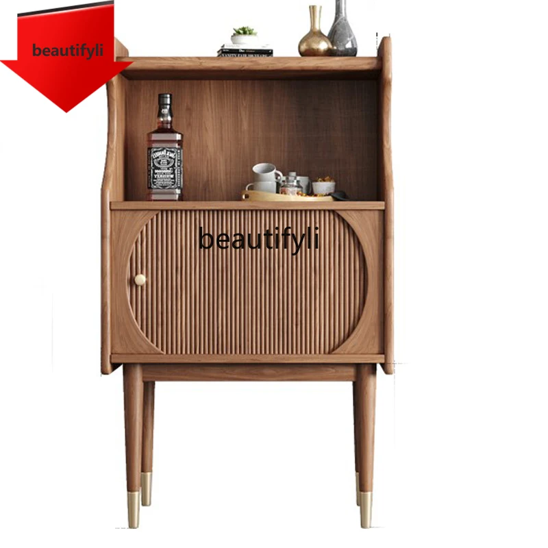 

A44Nordic Shutter Door Sideboard Cabinet North American Black Walnut Copper Foot Locker Japanese Living Room Tea Cabinet