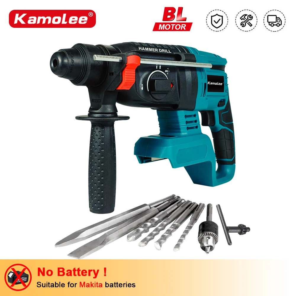 Kamolee 2000W 10600IPM Brushless Cordless Rotary Hammer Drill Rechargeable Electric Hammer Impact Drill For Makita Battery