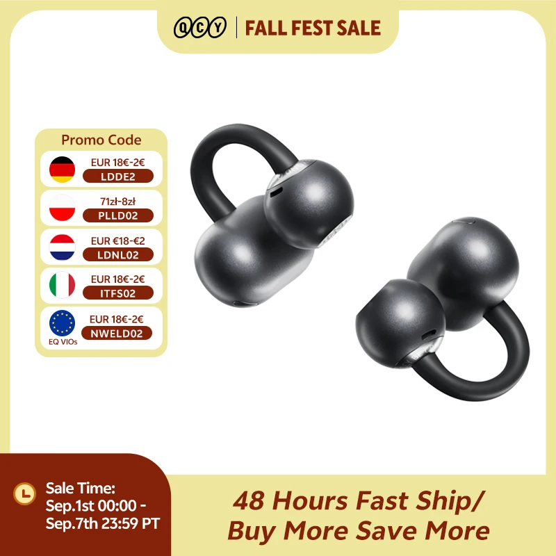 Image of QCY CT06 Clip-On-Ohrhörer Crossky C50 Open-Ear Wireless Bluetooth 6.0 Kopfhörer mit 4 Mikrofonen, 35 Stunden Akkulaufzeit, komfortabel fürs Laufen