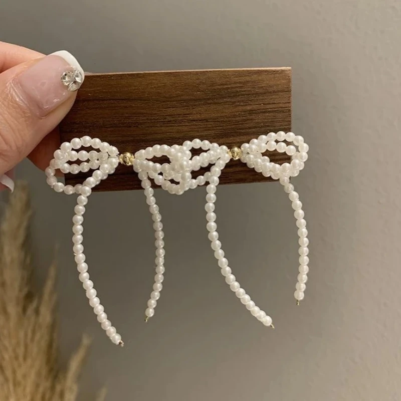 Fashionable Luxury Fringe Pearl Butterfly Knot Earrings Trendy Unique Women's Elegant Tassel Ear Jewelry