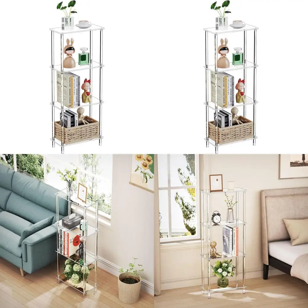

Compact 4-Tier Acrylic Side Table, 15.75L x 7.87W x 38.7H, Ideal for Small Spaces in Bedroom, Bathroom, Living Room
