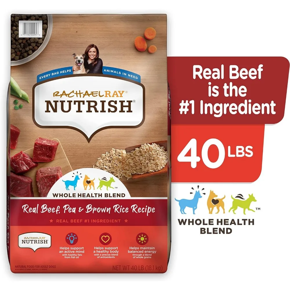 Imagem -03 - Rachael Ray Nutrish Premium Natural Dry Dog Food Carne Real Ervilha Receita de Arroz Integral 40 lb Bolsa Embalagem Pode Vary