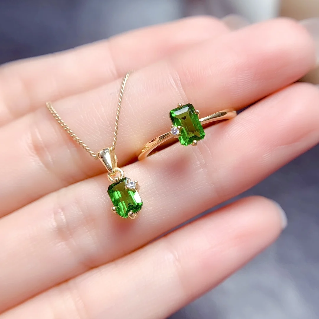 Natural Diopside necklace ring, 925 silver certification, 4x6mm Diopside, gift for beautiful girls, free delivery