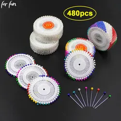 For Fun 480PCS Colored Pearl Head Pins Big Head Pin Pearl Needles Round Pin Disc Tailor Sewing Jewelry Positioning Needle