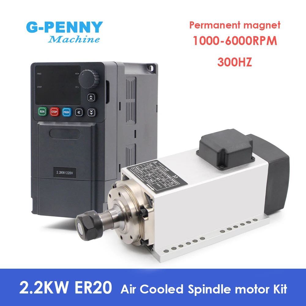 

G-Penny 2.2kw ER20 1000-6000rpm 220v Permanent Magnet Spindle square Model Air Cooled Spindle Motor Kit