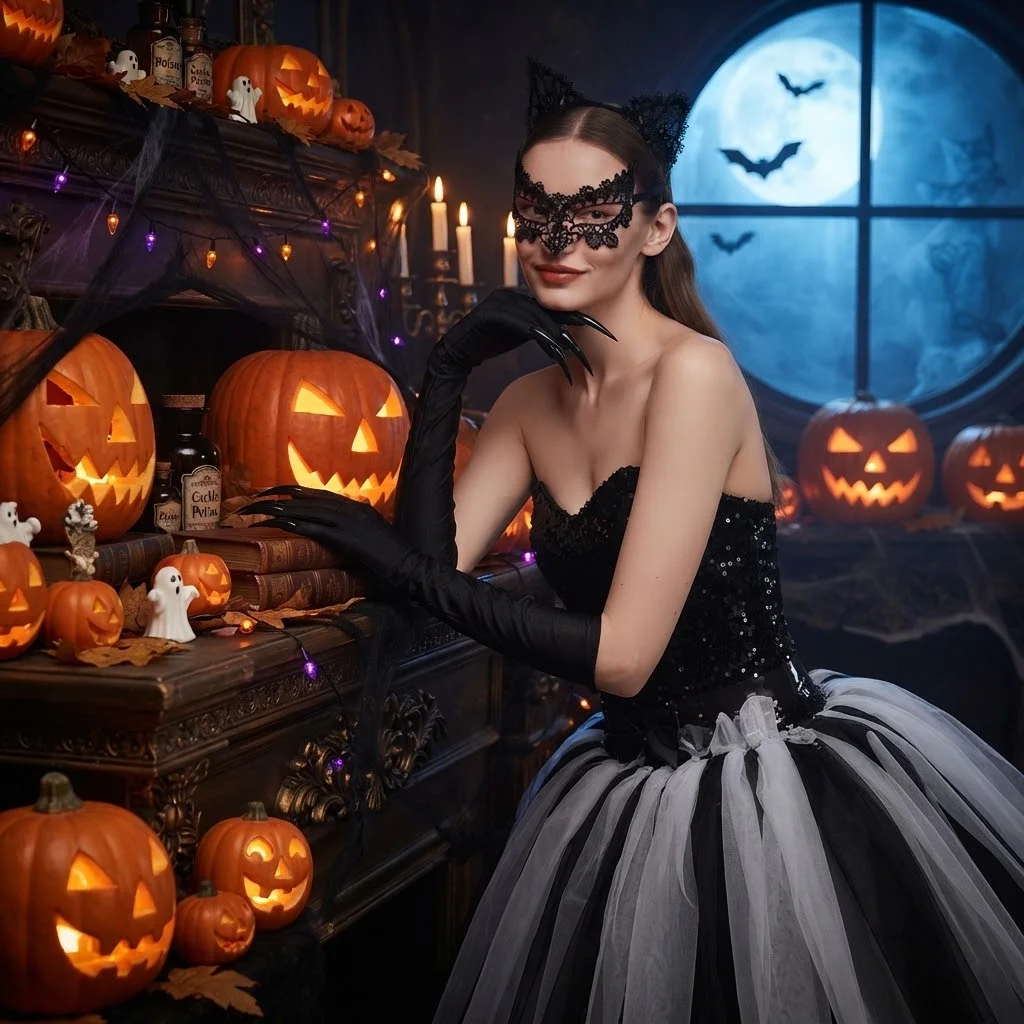Black Cat Costume Accessories Halloween Prop Cat Claw Glove Costume Paw Gloves Long Fingernails Masquerade Mask Lace Ears Heart Choker Necklace Stage Performances Theme Nights