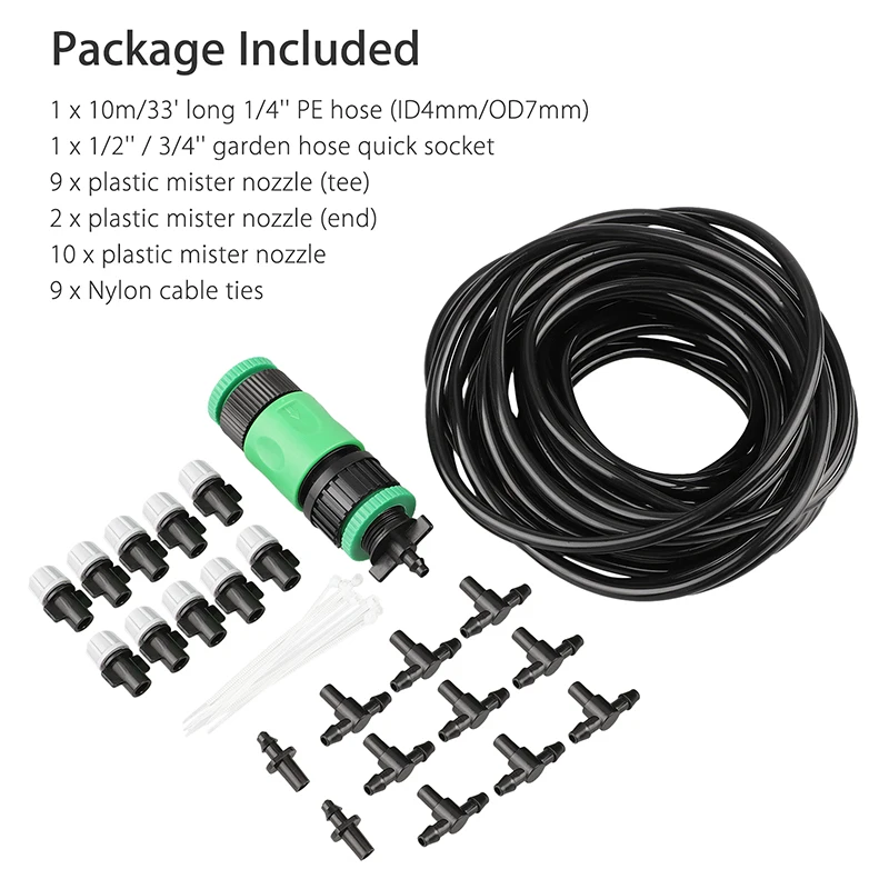 

Convenient Irrigation System Kit Patio Outdoor Sprinkler Swimming pool Watering Air Misting Cooling Flower Greenhouse