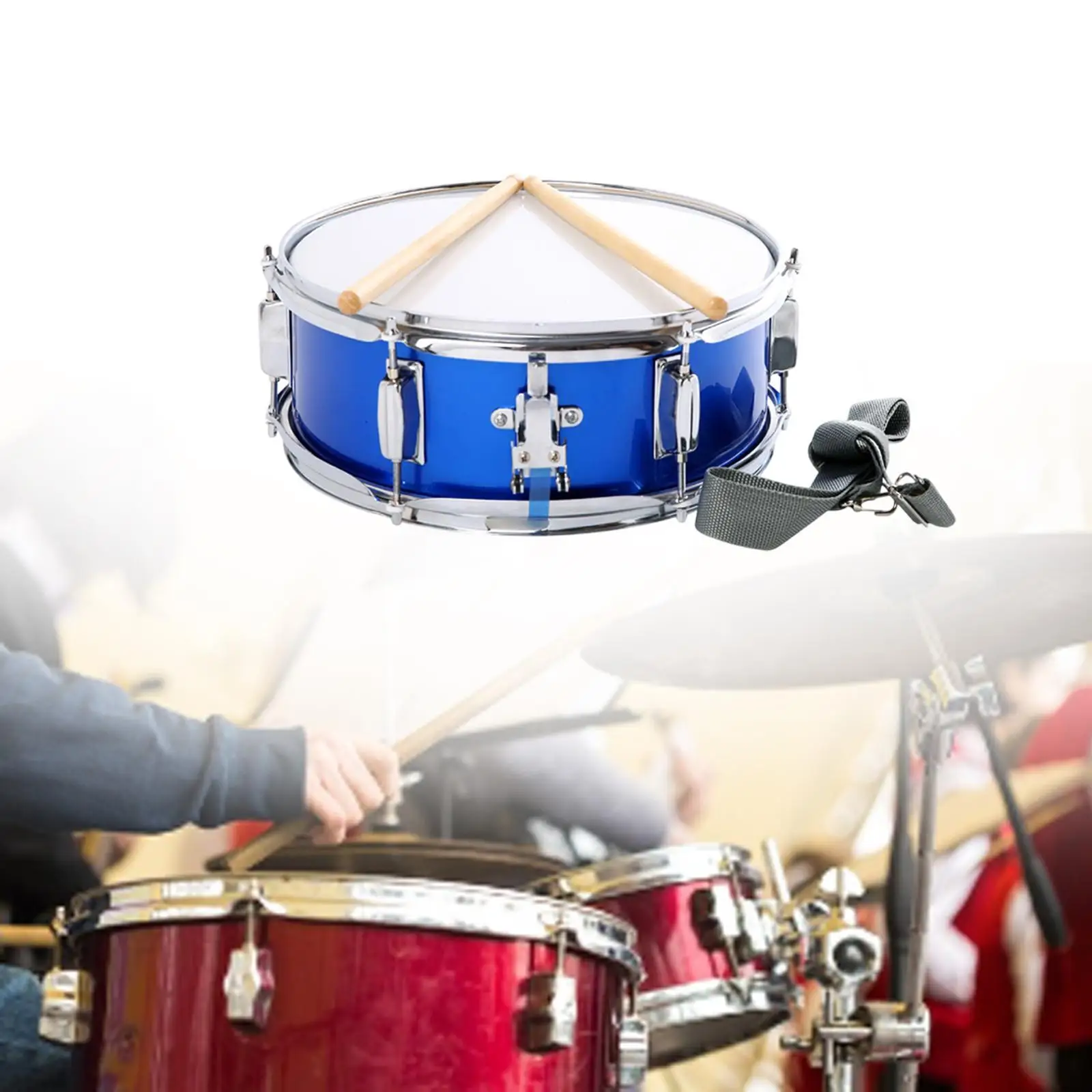 

13" Snare Drum Blue with Drumsticks Lightweight Portable Learning Musical Instrument for Girls Boys Kids Beginners Holiday Gifts