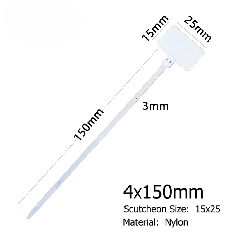 50pcs Easy Mark 4*150mm Nylon Cable Ties Tag Labels Plastic Loop Ties Markers Cable Tag Self-locking Zip Ties