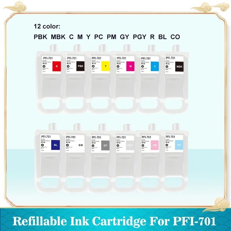 12個PFI-701詰め替えインク用のチップとキヤノンIPF8100 IPF8110 IPF9100 IPF9110 PFI701 PFI702