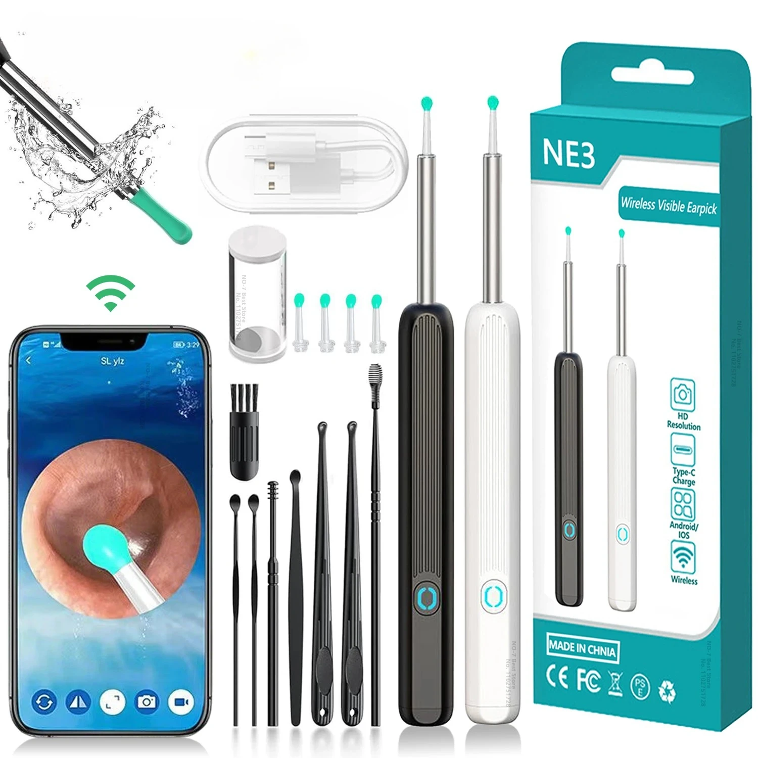 Smart Visual Ear Cleaner HD Camera Ear Pick Otoscope, USB-C Rechargeable Endoscope Wax Removal Tool Portable Ear Health Care Kit