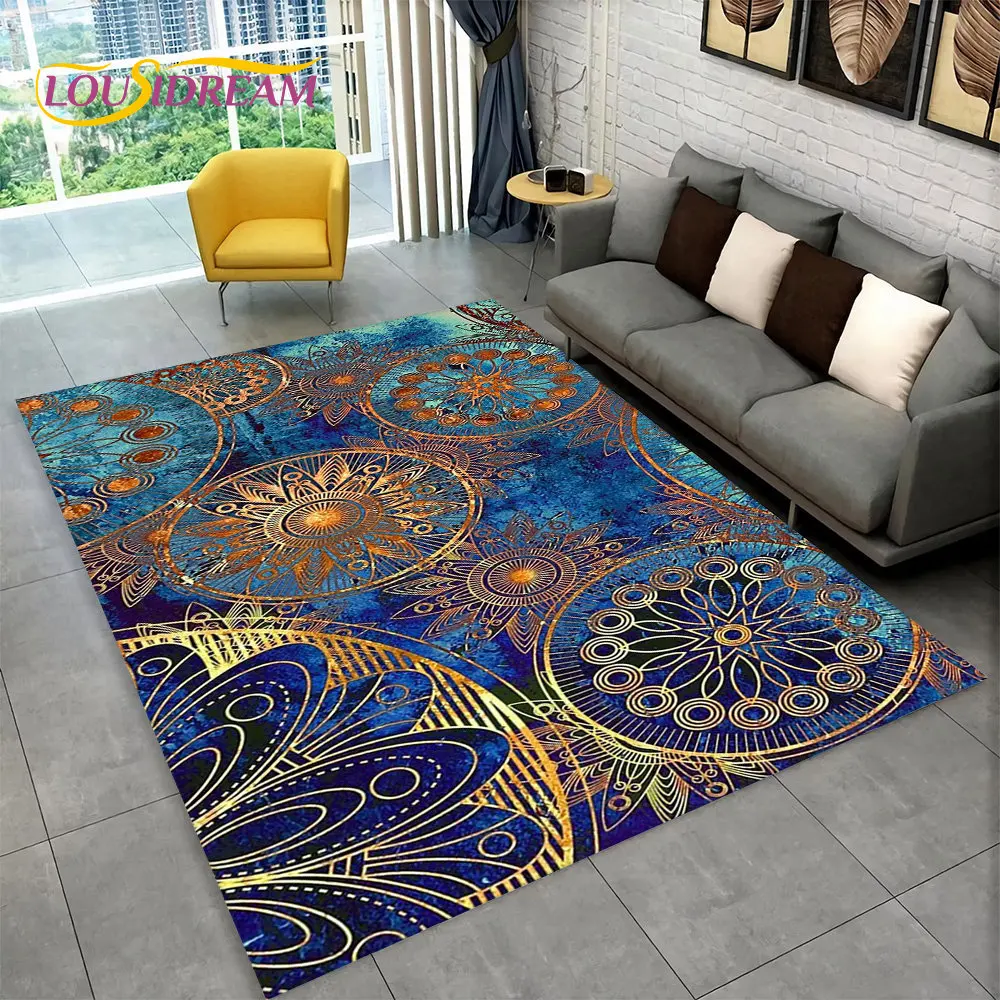 3D Bohemia Mandala Geometric Area Rug,Carpet Rug for Home Living Room Bedroom Sofa Doormat Kitchen Decor,Kid Non-slip Floor Mats