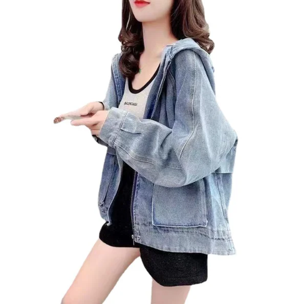 High Street Commuting Style Denim Jacket 2024 Spring Autumn Long Sleeve Hooded Cowboy Jacket Women's Clothing